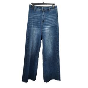 Oat New York Women's Wide Leg Flared Jeans in Blue Denim